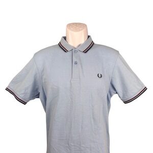 Fred Perry Mens Slim Fit Twin Tipped Polo Shirt Light Blue Cotton Large L M3600